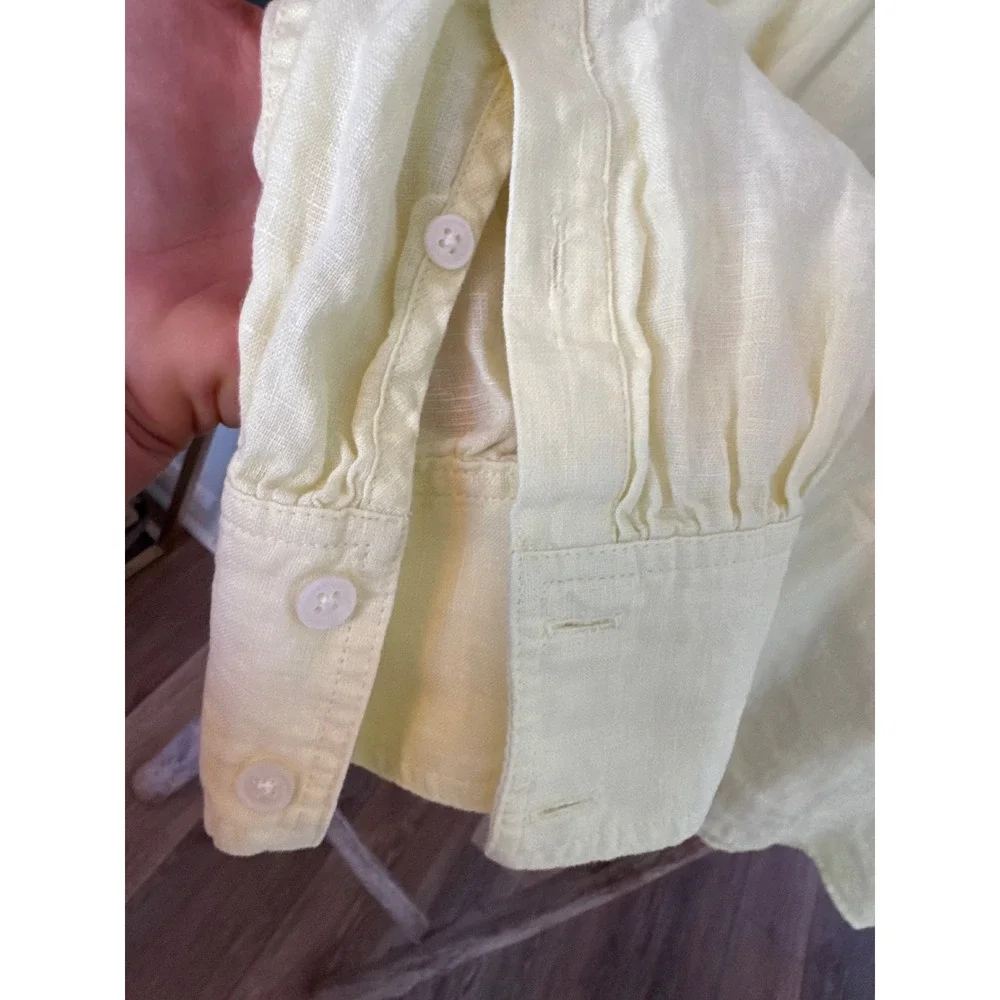 Women'sJ.Crew pale yellow linen-blend v-neck blouse size XL clasic